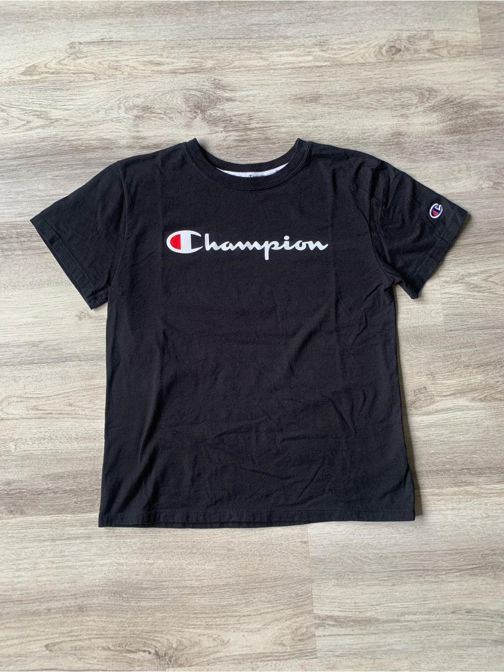Champion Black T-Shirt with White & Red Logo size S